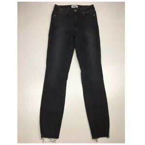 PAIGE HOXTON Iconic Wash Fray Hem Distressing Ankle 5 Pocket Logo Hardware Jeans